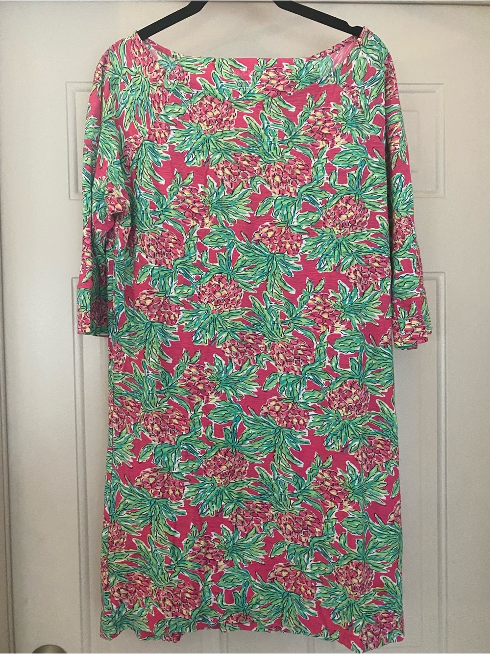 Lilly Pulitzer Medium 100% Cotton Pink and Green Tropical Pineapple Print Dress